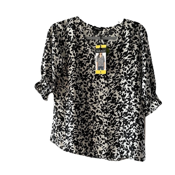 Well Worn Tops - Floral Blouse by Well Worn with 3/4 Sleeves